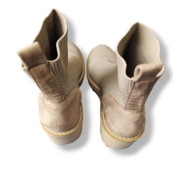 Nicole Miller Taupe-Beige Ankle Wedge Knit Sock Boots - Picture 4 of 7